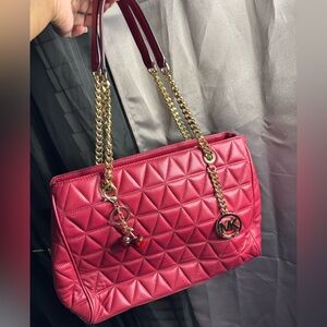 Michael Kors Red Quilted Shoulder Bag with Gold Accents